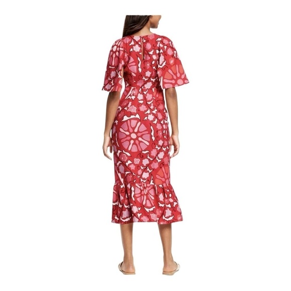 RHODE x Target Red Bat Sleeve Floral Linen Blend Midi Dress Size 17 NWT - Picture 7 of 15